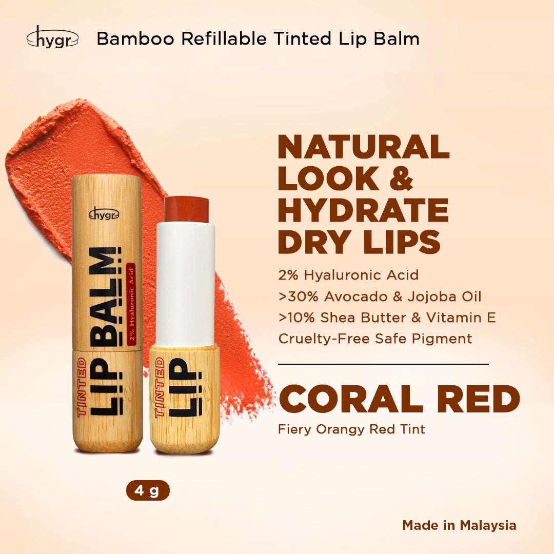 [Lip Balm] Bamboo Refillable Natural Tinted Lip Balm + 2 % Hyaluronic Acid