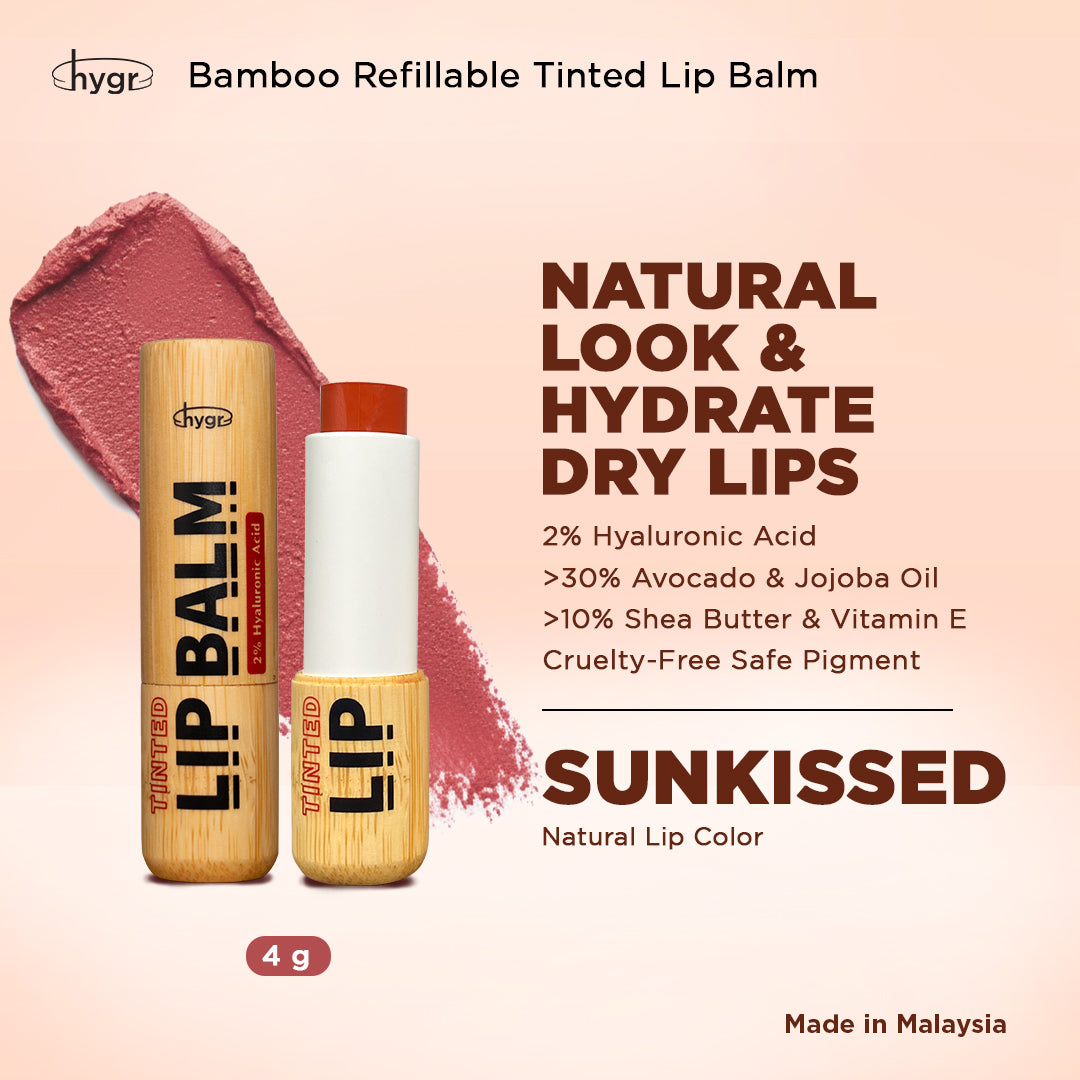 [Lip Balm] Bamboo Refillable Natural Tinted Lip Balm + 2 % Hyaluronic Acid